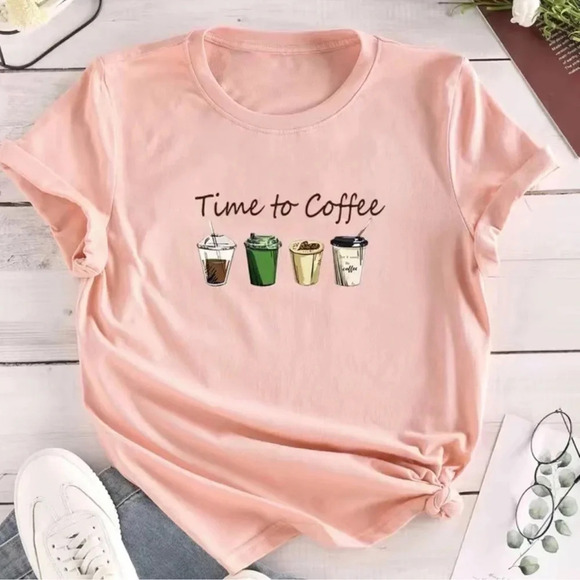 2 LEFT! Time for Coffee Graphic T Shirt - Picture 1 of 6